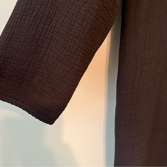 Eileen Fisher Jacket Black Long Open Front Crinkle Texture Silk Blend Sz M EUC - Picture 6 of 10